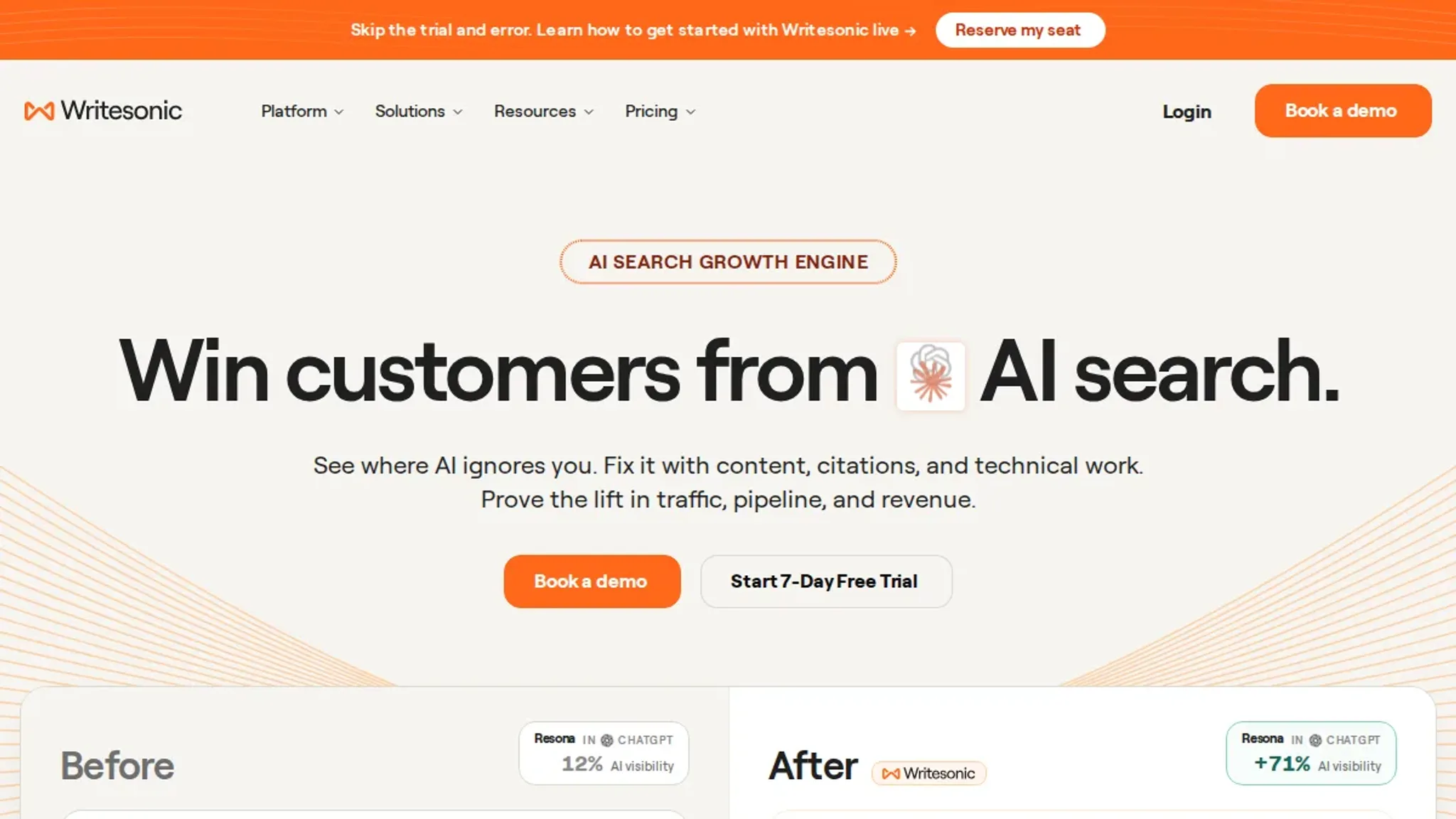 Screenshot of the Writesonic homepage, captured October 2026