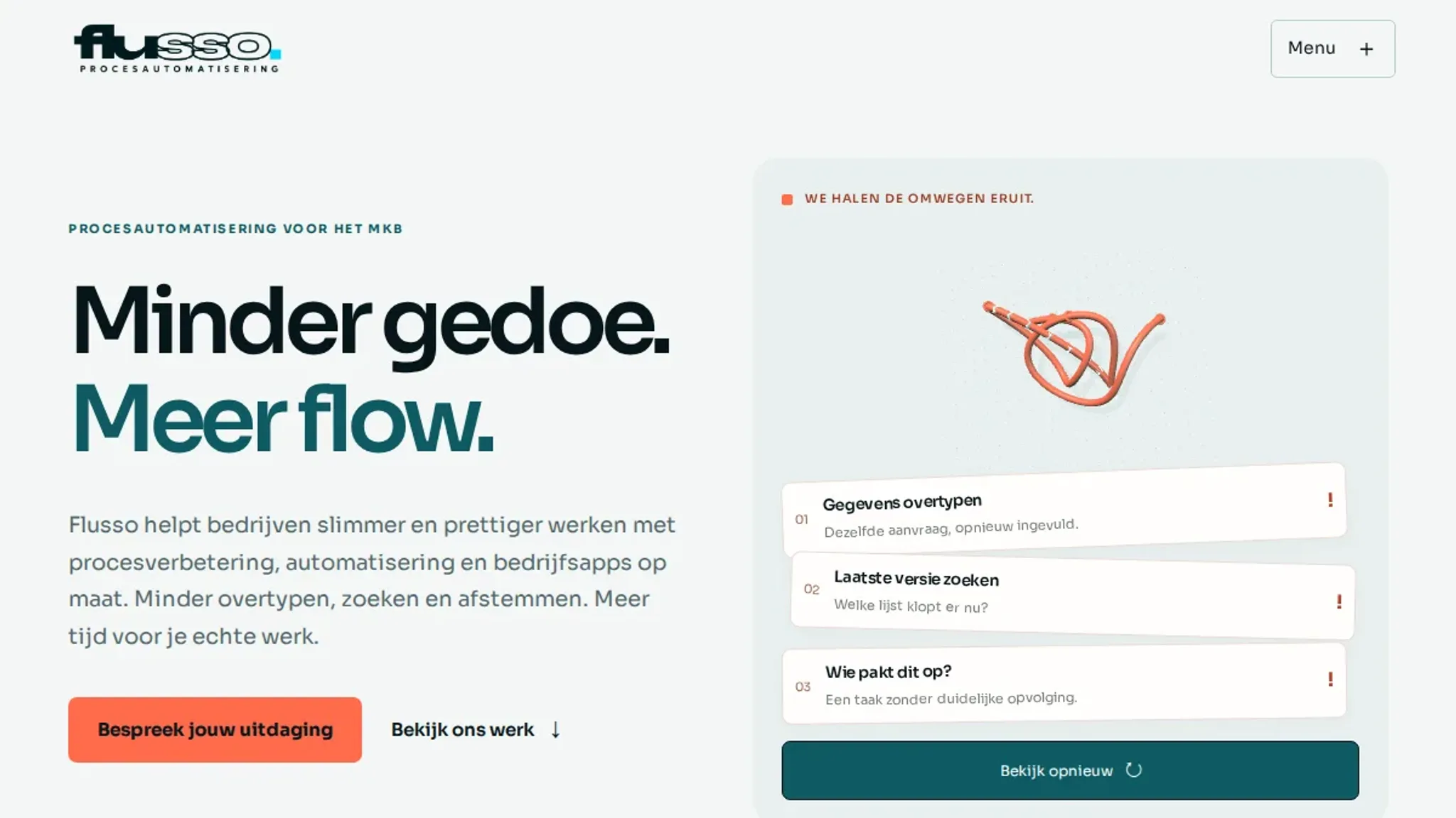 Screenshot of the Flusso homepage, captured October 2026