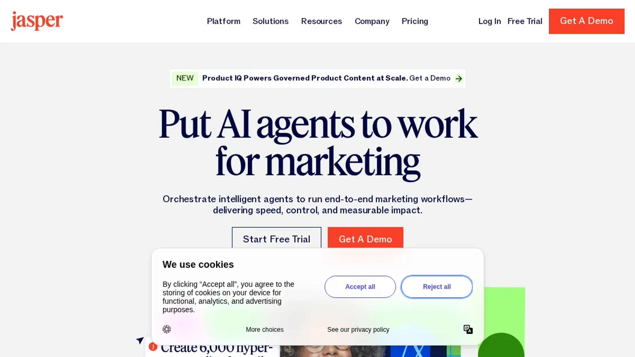 Screenshot of the Jasper homepage, captured October 2026