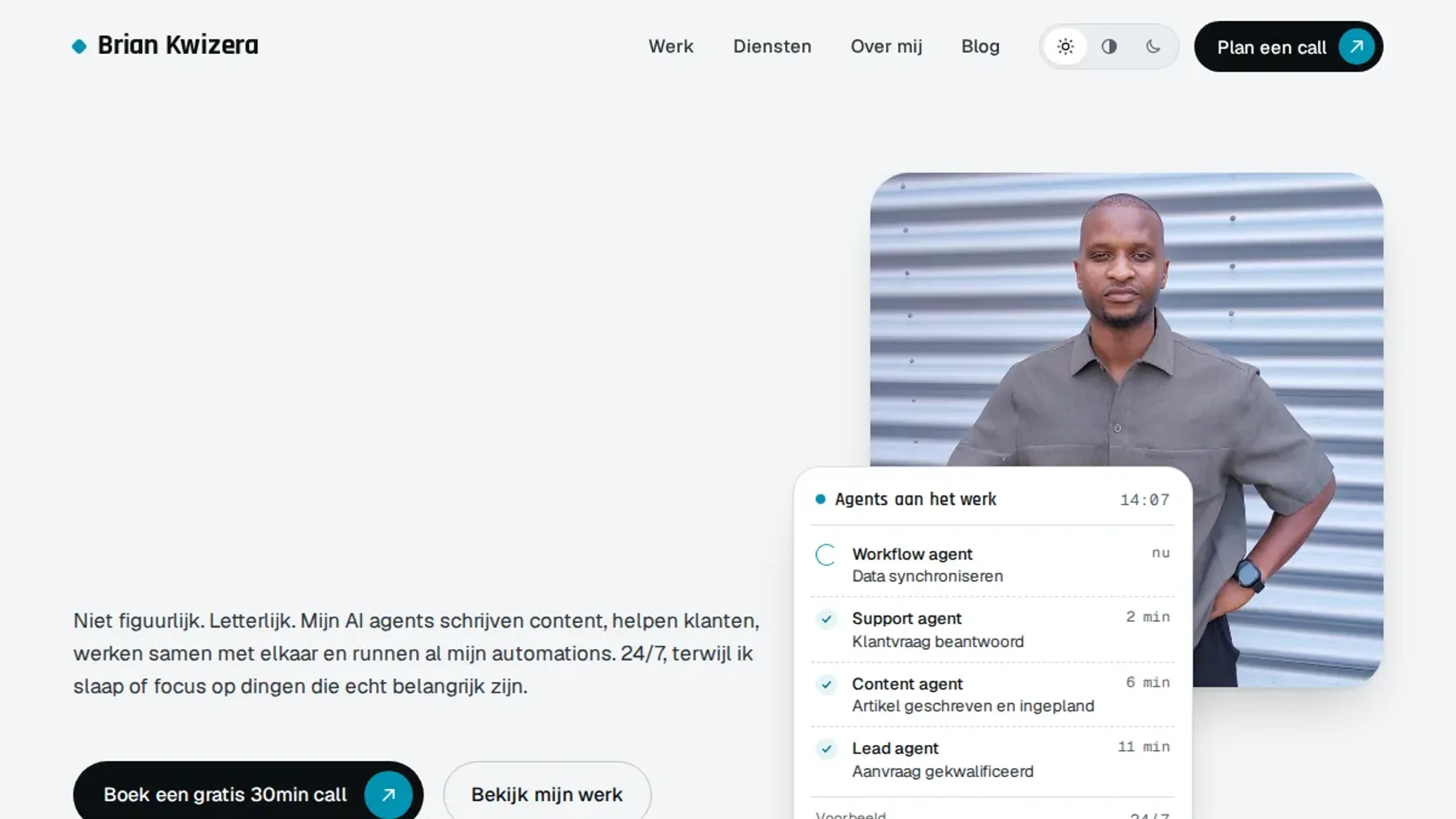 Screenshot of the Brian Kwizera homepage, captured October 2026