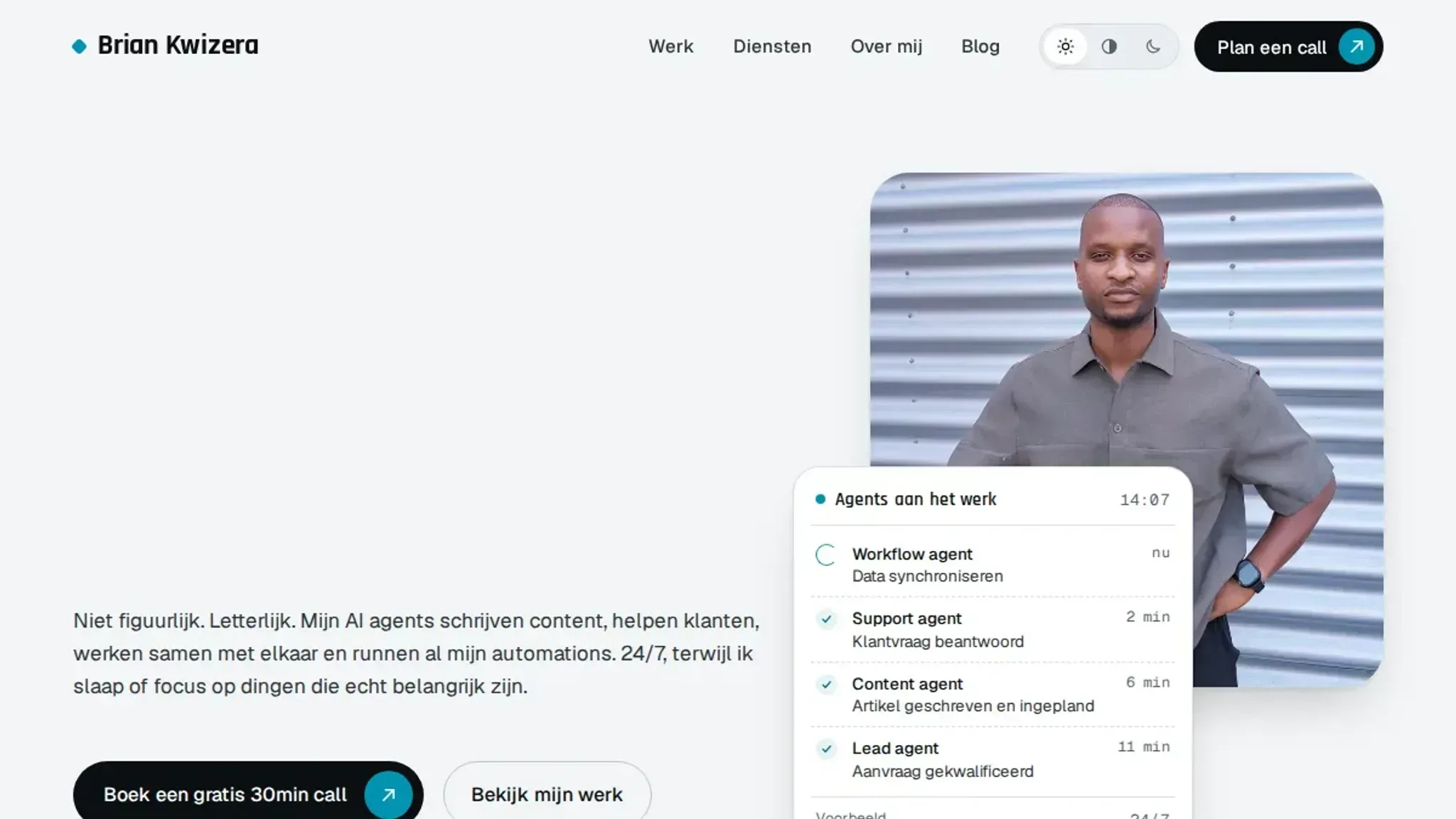 Screenshot of the Brian Kwizera homepage, captured October 2026