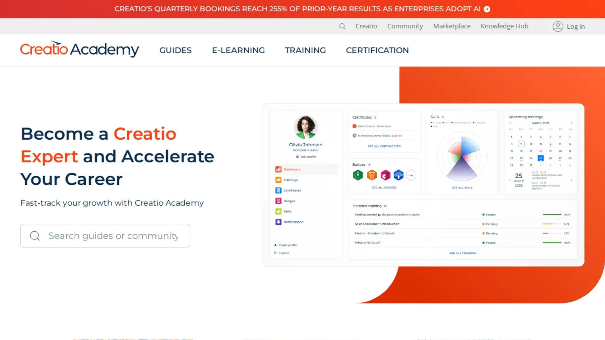 Screenshot of the Creatio Academy homepage, captured September 2026