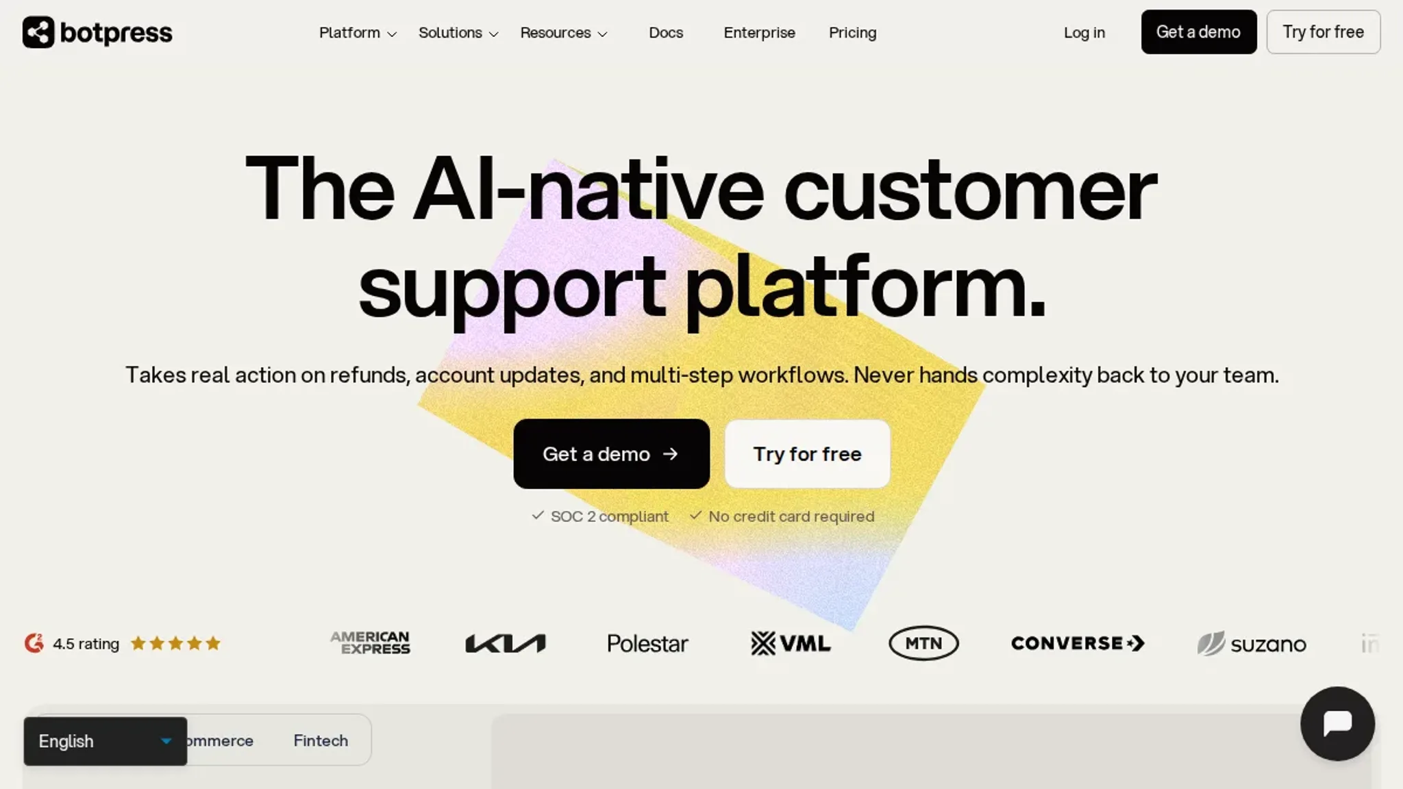 Screenshot of the Botpress homepage, captured October 2026